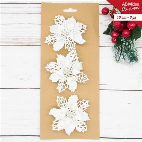 83600 8050767644339 HX959554 FIORE IN PLASTICA STELLA DI NATALE 10CM 3PZ BIANCO