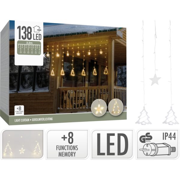 84518 8719987661006 AXJ000560 tenda luci di natale da esterno l220cm x h45~110cm bianco caldo 138 figure con spina ip44 cavo trasp 2m 8 giochi