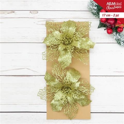 84650 8050767644001 HX959521 FIORE IN PLASTICA STELLA DI NATALE 17CM 2PZ GOLD