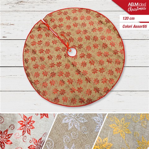 84665 8050767687305 HX961069 tappeto copri base albero di natale ø120cm ass.rosso/oro/silver