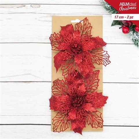 84931 8050767644261 HX959547 FIORE IN PLASTICA STELLA DI NATALE 17CM 2PZ ROSSO