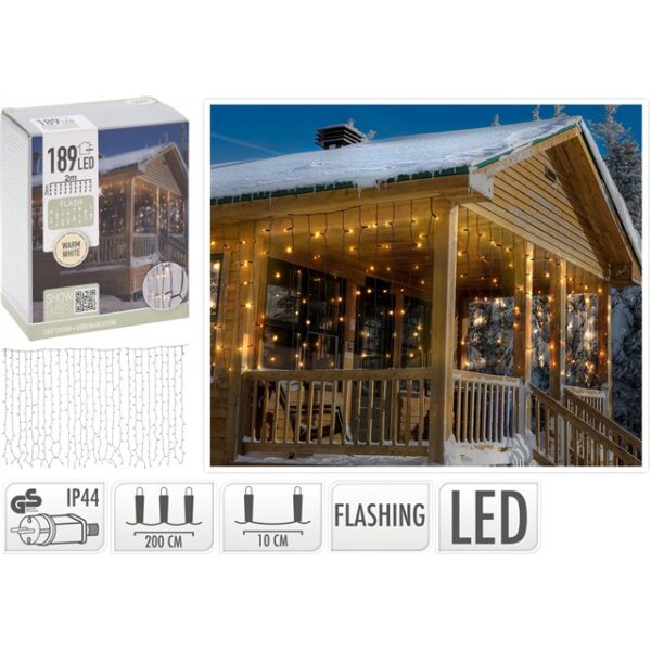 85219 8719987746741 AX8441200 tenda luci di natale da esterno stalattiti flash 189 led cavo nero l2m x 30~70cm &spna ip44 cavo 5m warm white