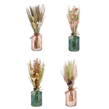 86034 8057586005518 100551 STAR composizione fiori in vaso di vetro 9x9cm h28cm