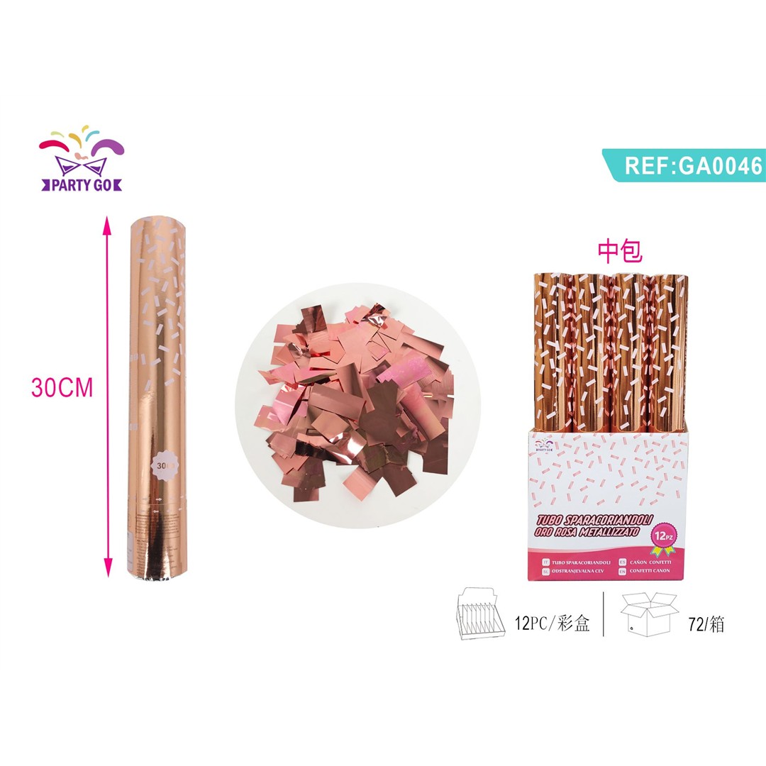 86511 8058617617465 GA0046 tubo spara coriandoli rosa metallizzato cm.30