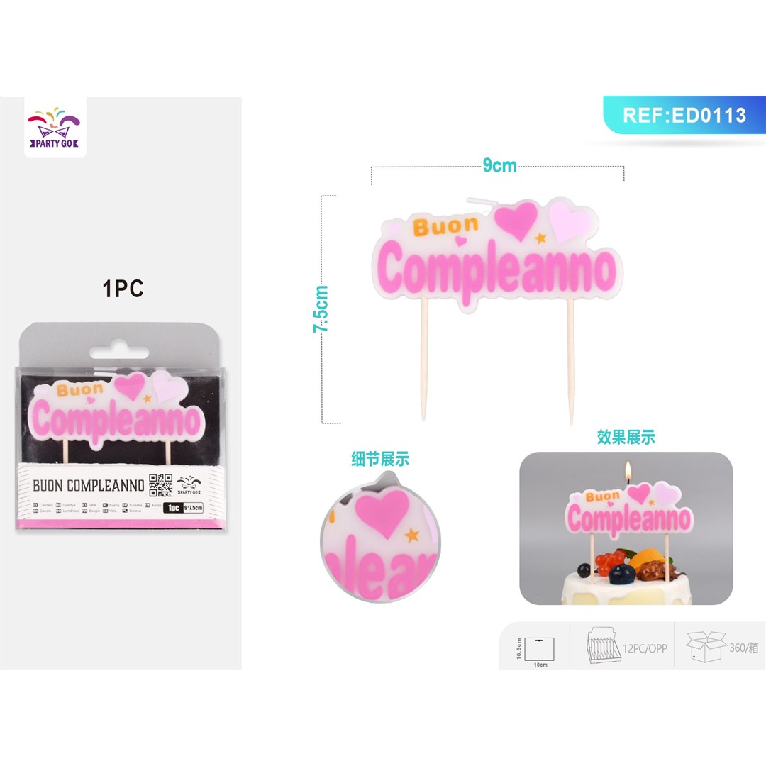 86520 8058617582138 ED0113 candela scritta buon compleanno rosa