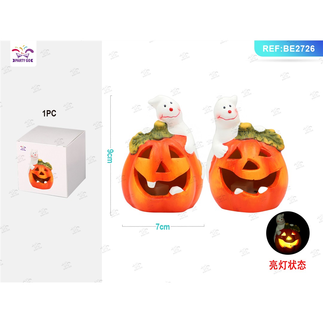86754 8058617980965 BE2726 halloween luce led zucca in ceramica con fantasmino