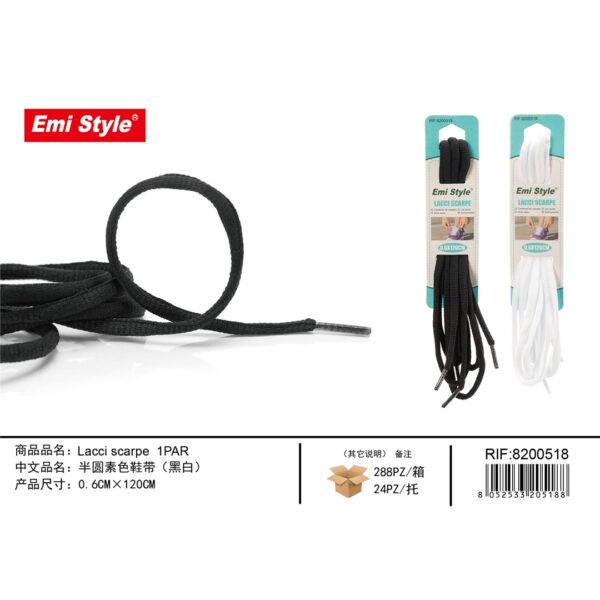 86934 8052533205188 8200518 EMI lacci scarpe tondi 120cm 2pz nero bianco