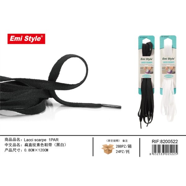 86935 8052533205225 8200522 EMI lacci scarpe piatti 120cm 2pz nero bianco
