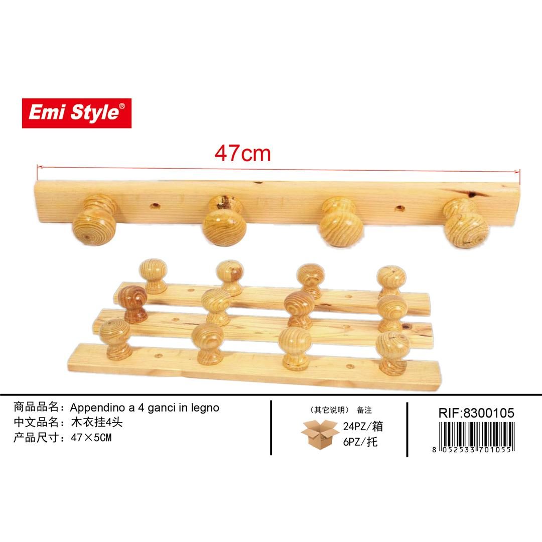 86956 8052533701055 8300105 EMI APPENDINO A 4 GANCI IN LEGNO CM.47X5