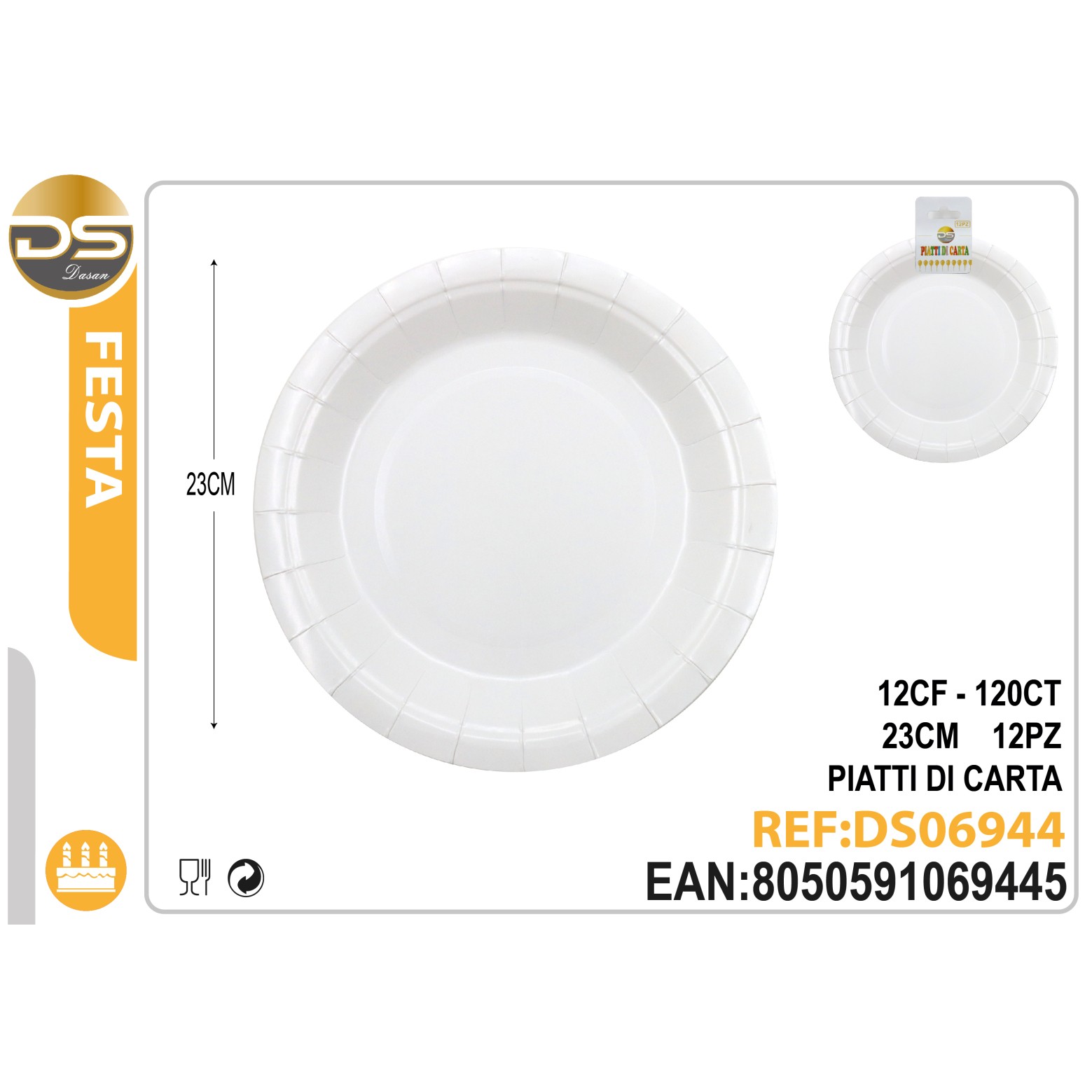 89607 8050591069445 DS06944 set 12pz piatto di carta bianco ø22cm