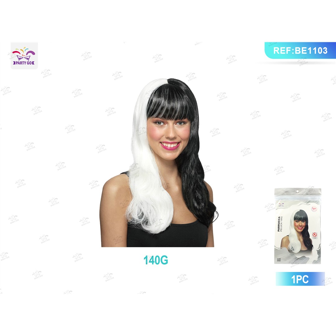 89778 8058617861035 BE1103 halloween parrucca lunga meta bianca meta nera