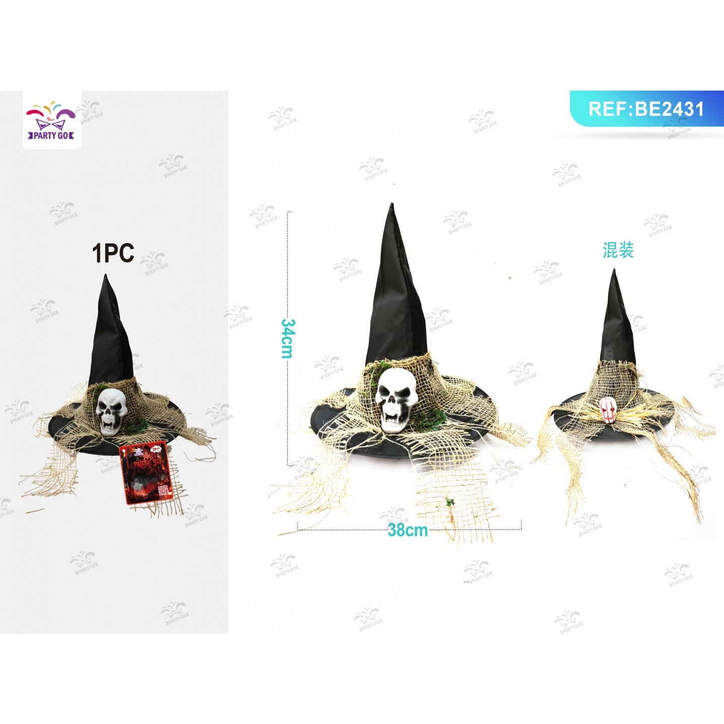 89781 8058617313015 BE2431 halloween cappello da strega con testa di fantasma