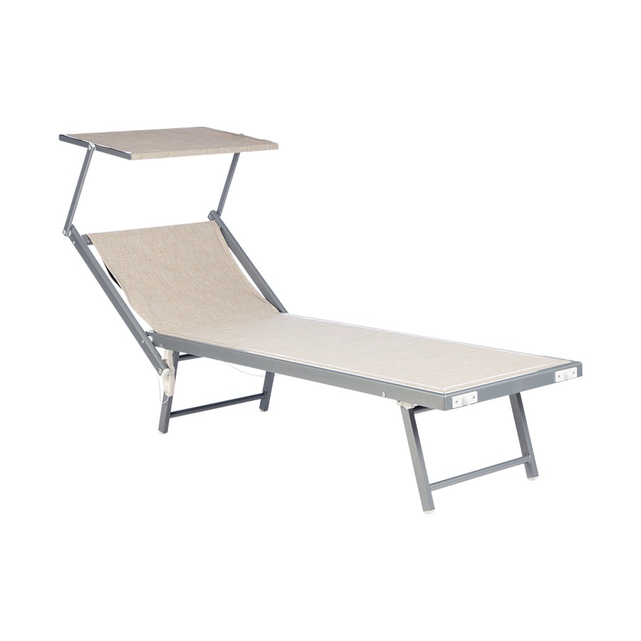 90740 8034116123065 1612306 SAIS lettino piscina alluminio con parasole ecru