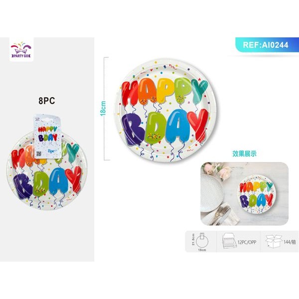 91535 8058617852446 AI0244 piatti con palloncini ø18,5 8pz