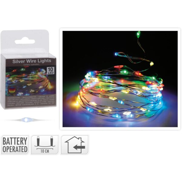 91680 8711295452512 AX9703000 FILO MICRO LED A BATTERIA DA INTERNO 90CM MULTICOLOR 10 LUCI DI NATALE CAVO ARGENTO CR2032 INCLUSA