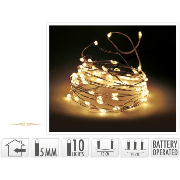 91683 8711295451997 AX9702000 FILO MICRO LED A BATTERIA DA INTERNO 90CM BIANCO CALDO 10 LUCI DI NATALE CAVO ARGENTO INCLUSA CR2032