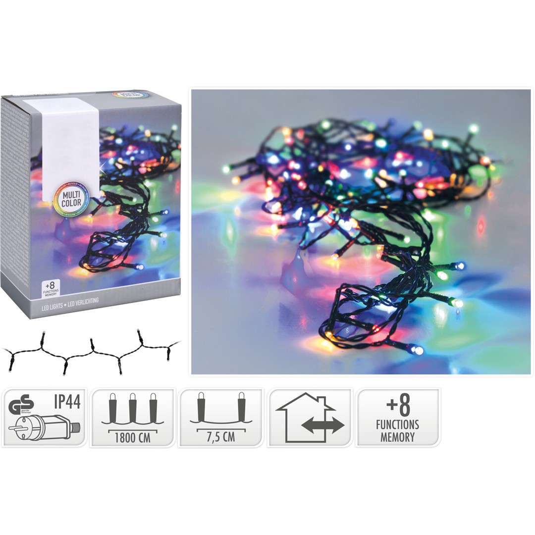 91686 8720573258340 AX8402040 catena led ax84 18m 240 luci di natale multicolor outdoor&indoor con spina ip44 cavo 5m verde 8 giochi