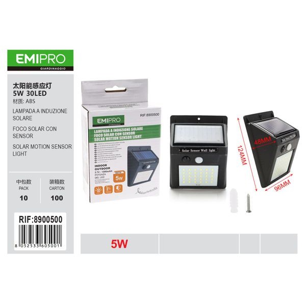 91904 8052533605001 8900500 EMI lampada solare con sensore di movimento 5w