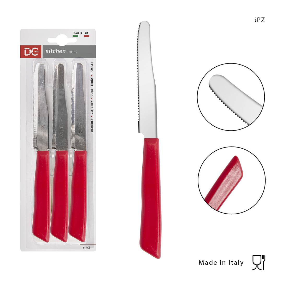 92494 8057829403668 CU40366 SET 6 COLTELLI TAVOLA PUNTA TONDA 11CM ROSSO