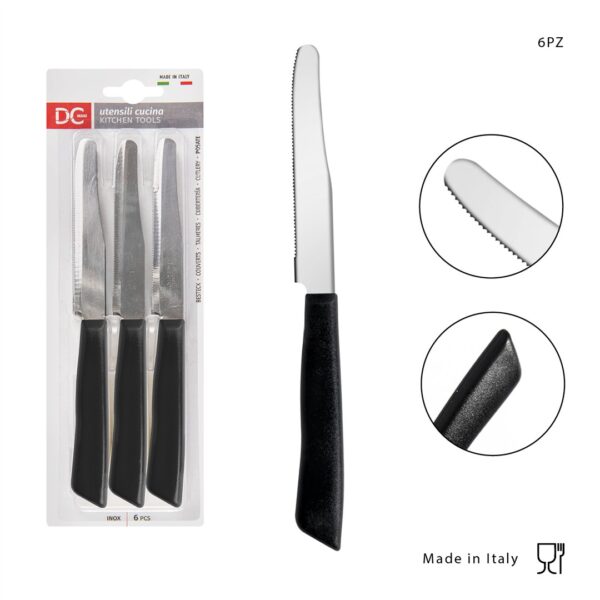 92495 8057829340260 CU40370 set 6 coltelli tavola punta tonda 11cm nero