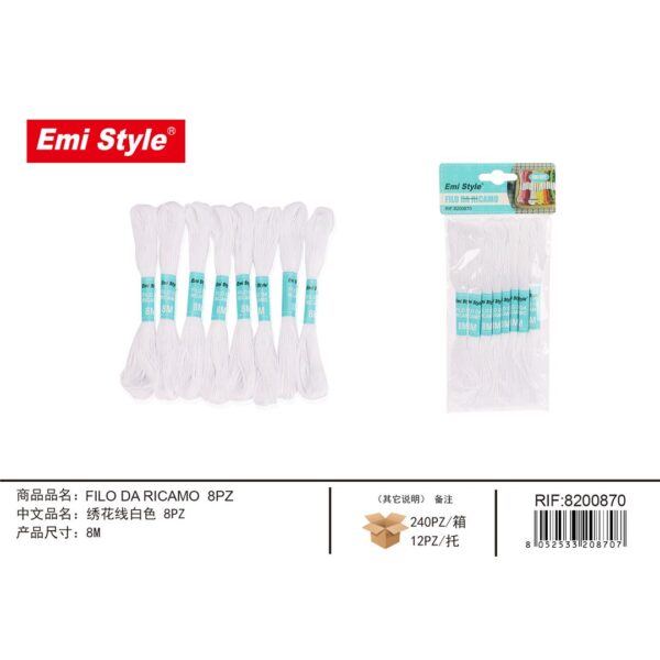 92815 8052533208707 8200870 EMI filo da ricamo 8m 8pz bianco
