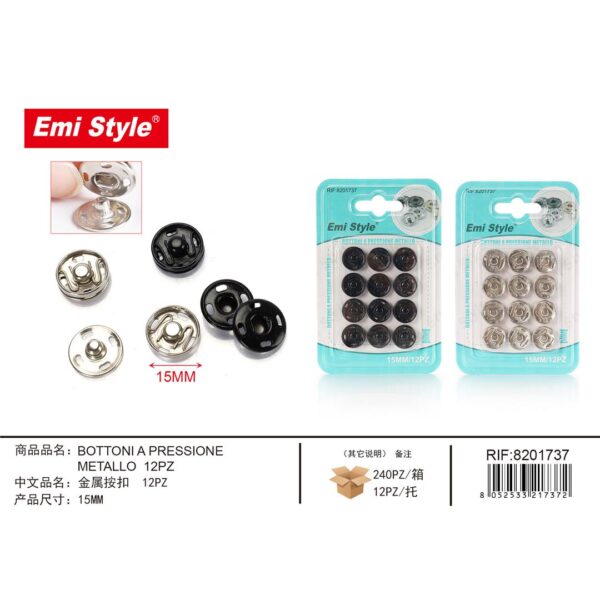 92854 8052533217372 8201737 EMI bottoni a pressione metallo 15mm 12pz