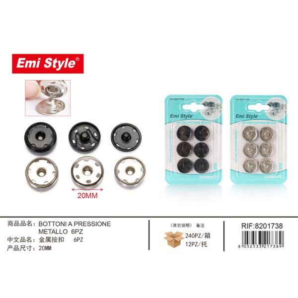 92855 8052533217389 8201738 EMI bottoni a pressione metallo 20mm 6pz