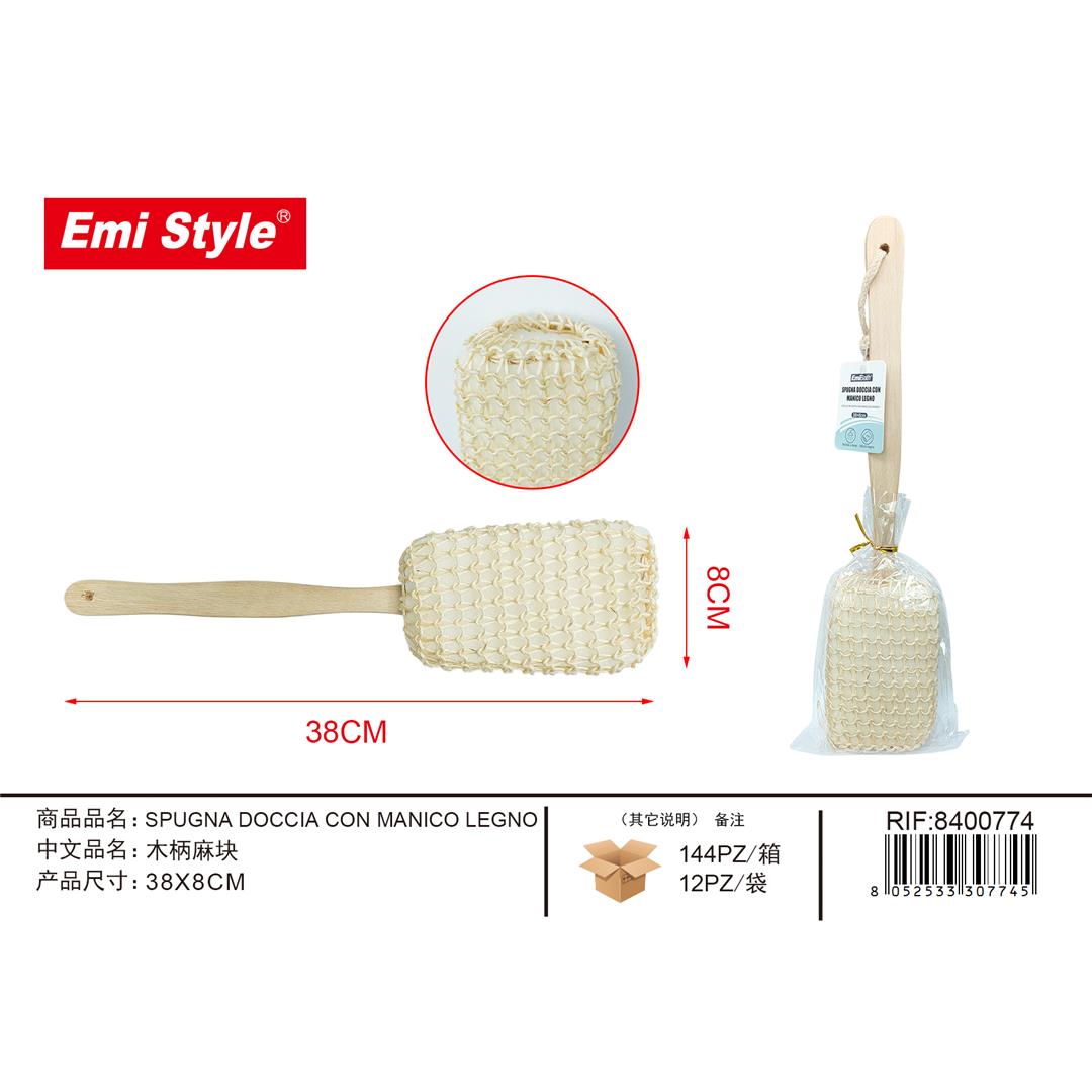 92861 8052533307745 8400774 EMI spugna doccia con manico legno cm.38 x 8